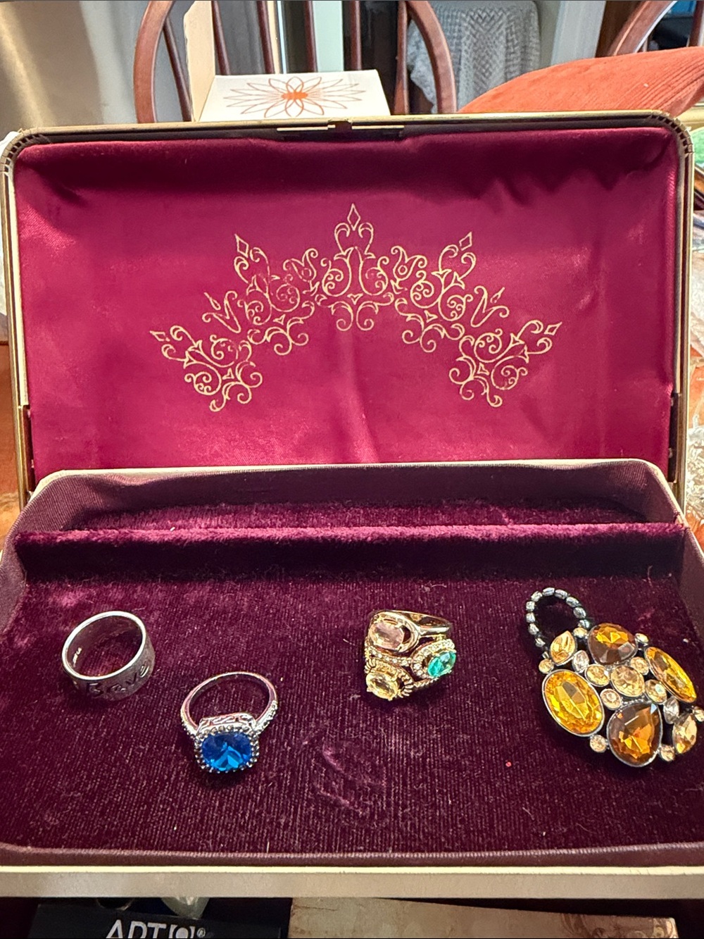 Women’s Multi-Color Gemstone Ring Set - Gold and Blue Accents